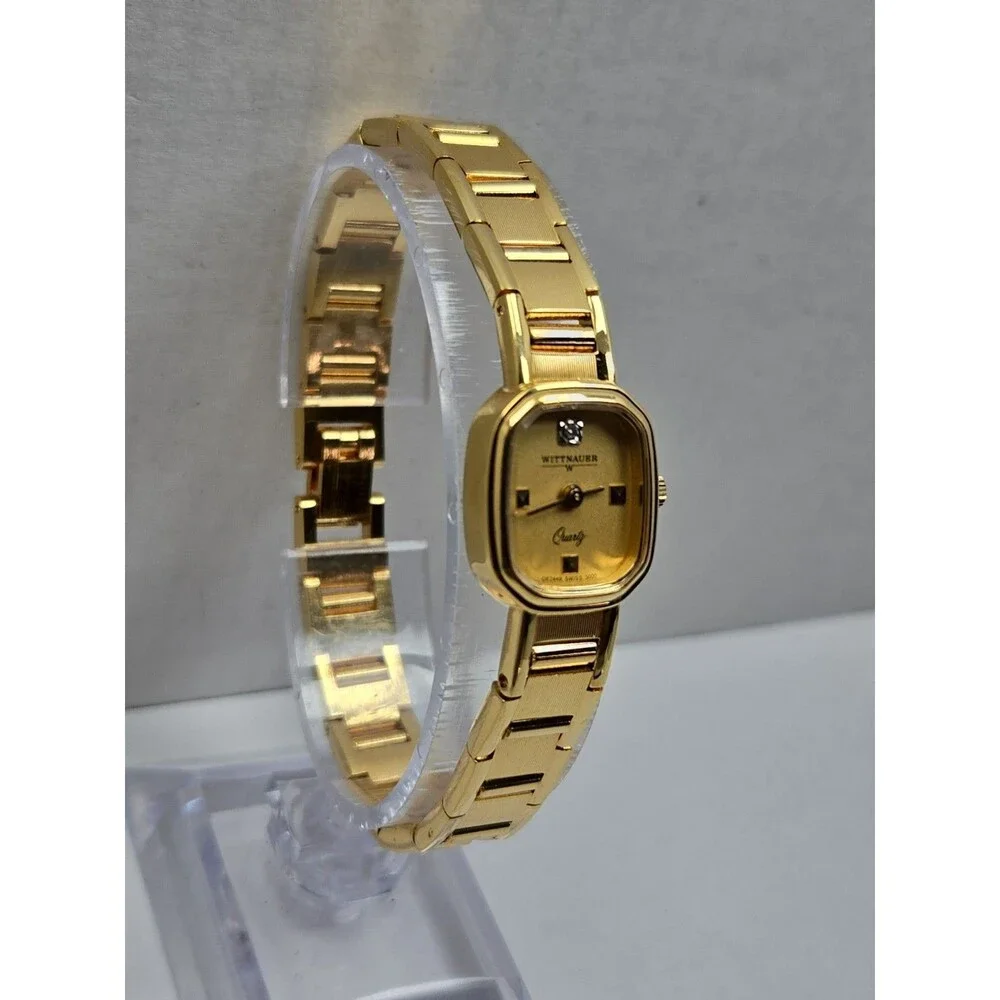 Vintage Wittnauer Womens Gold Tone Diamond Swiss Quartz Dress Watch New Battery